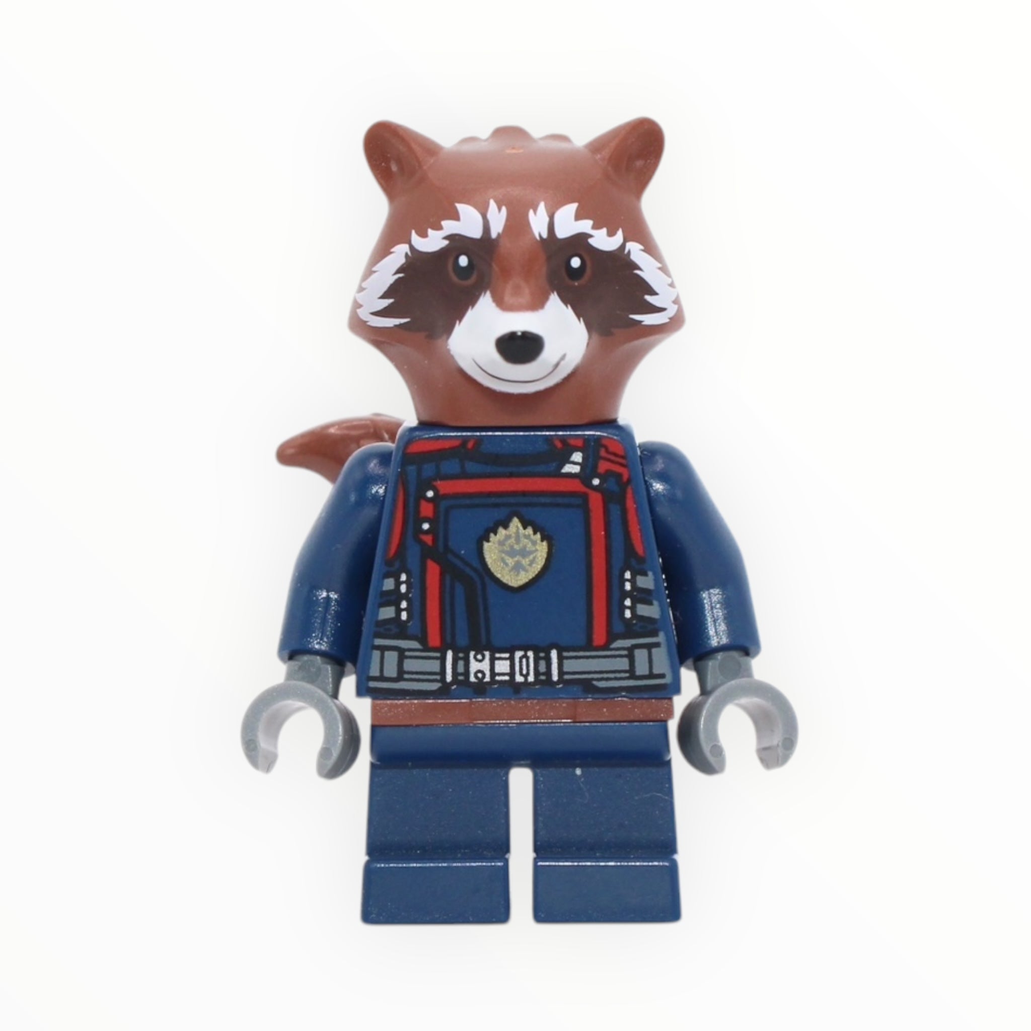 Rocket Raccoon (reddish brown fur, dark blue outfit)