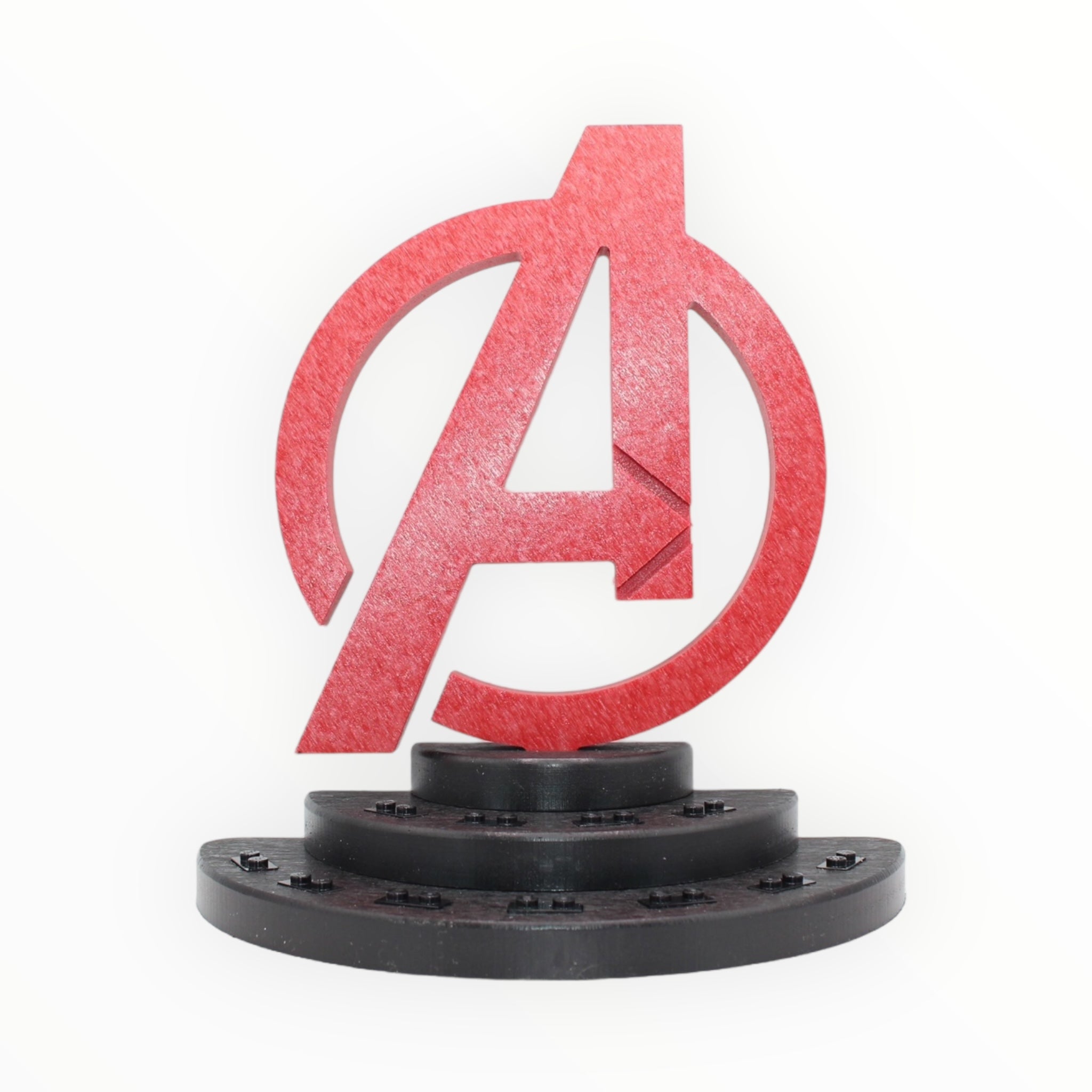 Avengers-Themed Minifigure Display Stand (red and black)