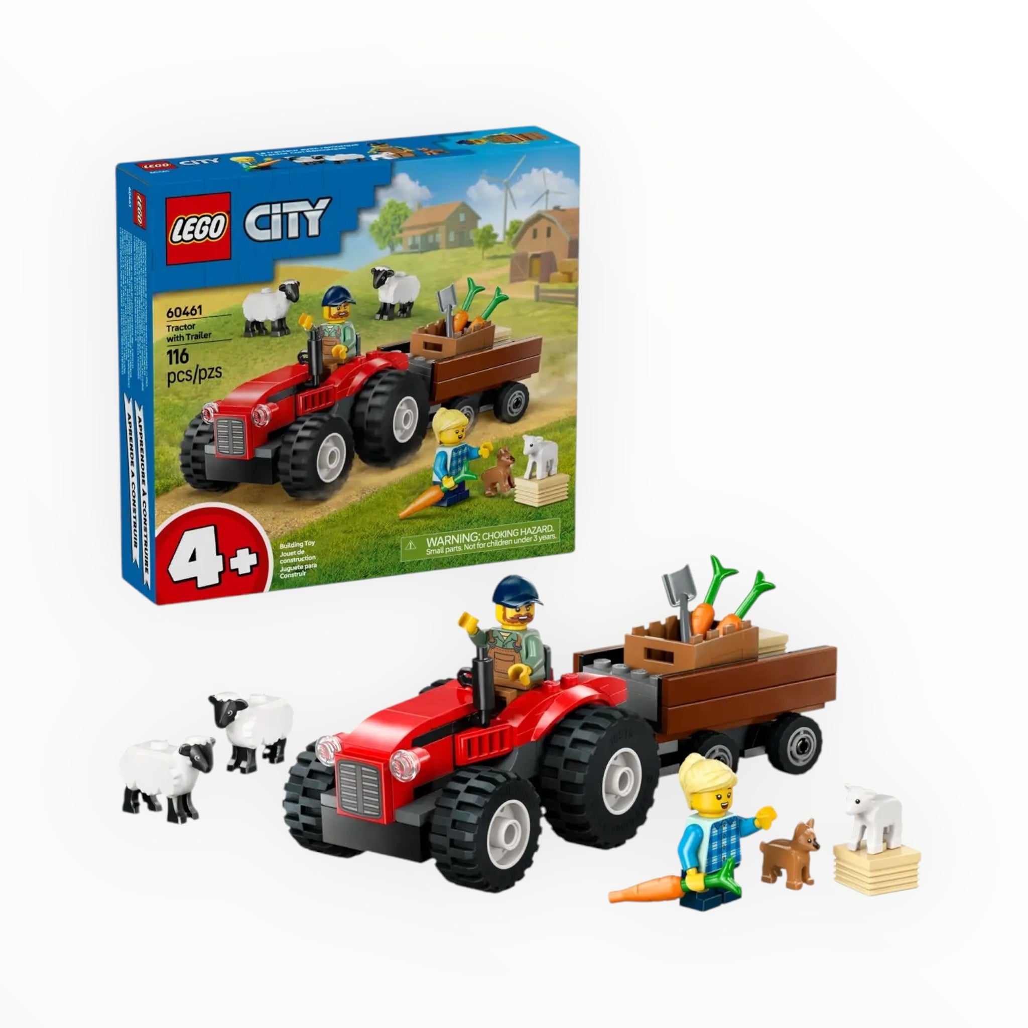 60461 City Red Farm Tractor with Trailer