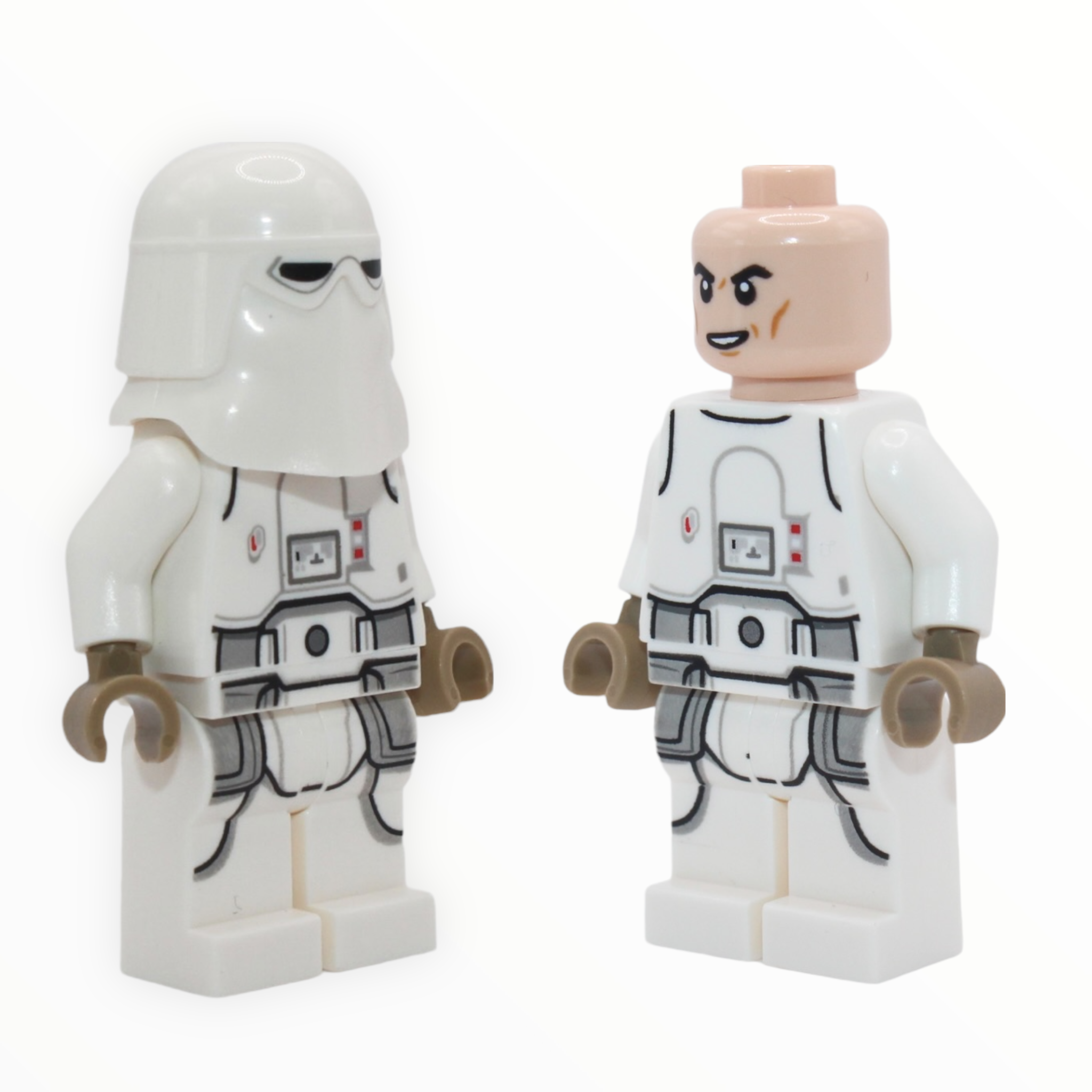 Snowtrooper (2022, printed legs, dark tan hands, cheek lines with lopsided grin)