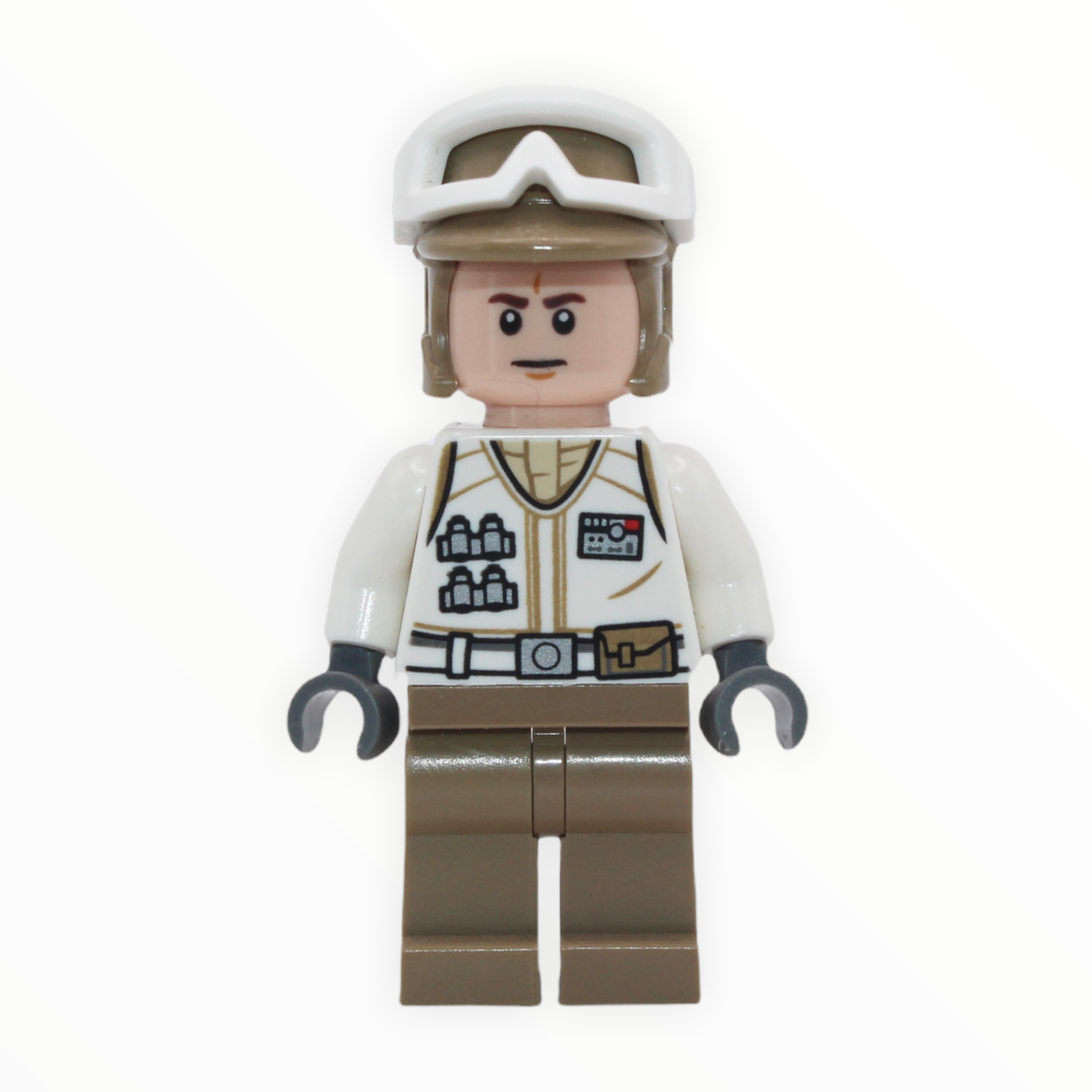 Hoth Rebel Trooper (white uniform, frown, dark tan legs, 2019)